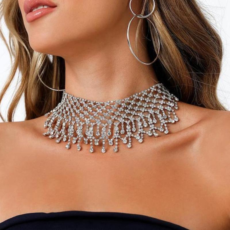 

Chains Stonefans Statement Mesh Tassel Choker Necklace Women Accessories Chunky Bling Rhinestone Multilayers Wedding Jewelry