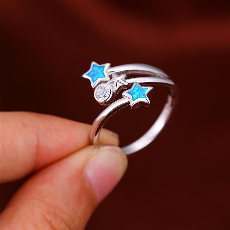 

Wedding Rings Luxury Blue Fire Opal Stone Ring Female Cute Star White Zircon Boho Silver Color For Women Engagement JewelryWedding