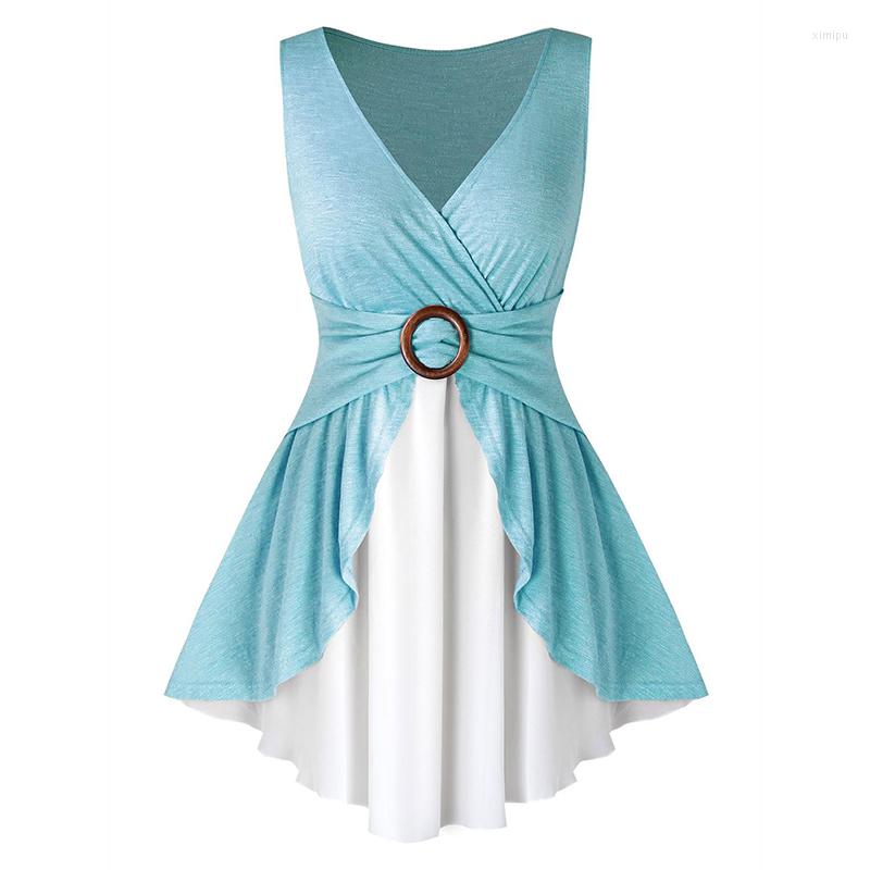 

Women' Blouses 2023 Women Splicing Basic Soft Summer V-neck Tops Casual High Waist Top Sleeveless Long Blouse Women' Shirts Waistcoat, Green