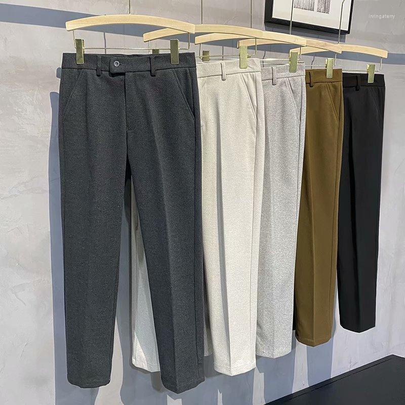 

Men's Pants Men Slim Woolen Cloth Fashion Draped Business Casual Brand Suit British Wool Formal Dress Trousers, Light gray