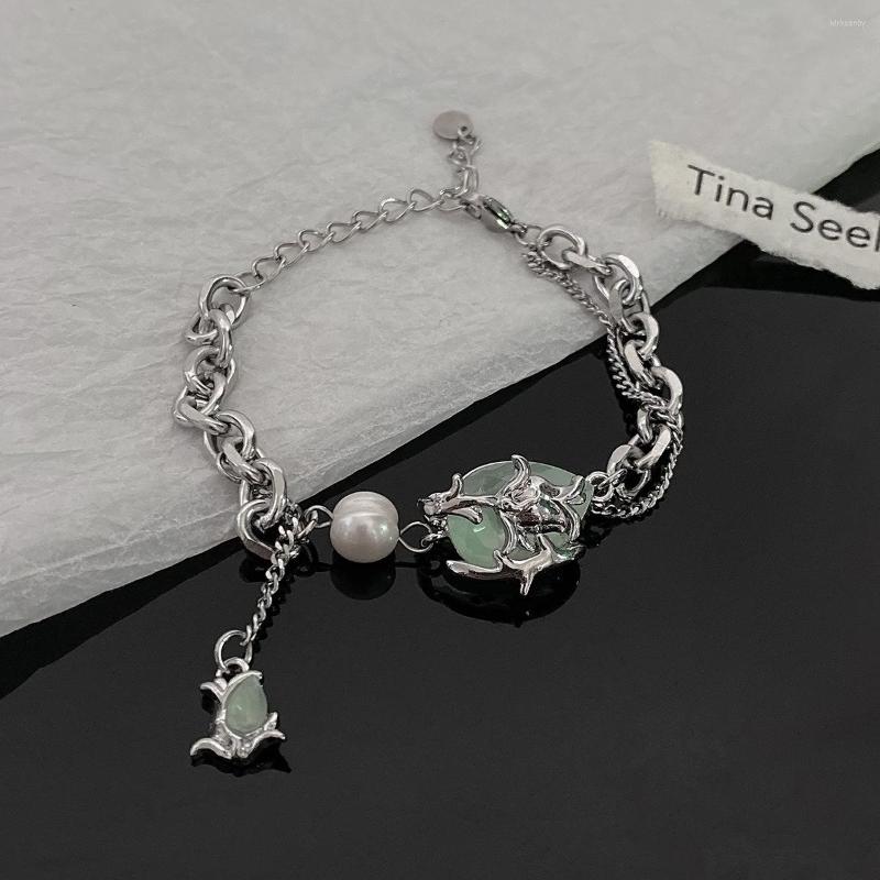 

Link Bracelets Sweet Cool Vintage Jewelry Aesthetics Pearl Ziron Chain Tassel Charm Bracelet For Women Fairy Grunge Statement Irregular