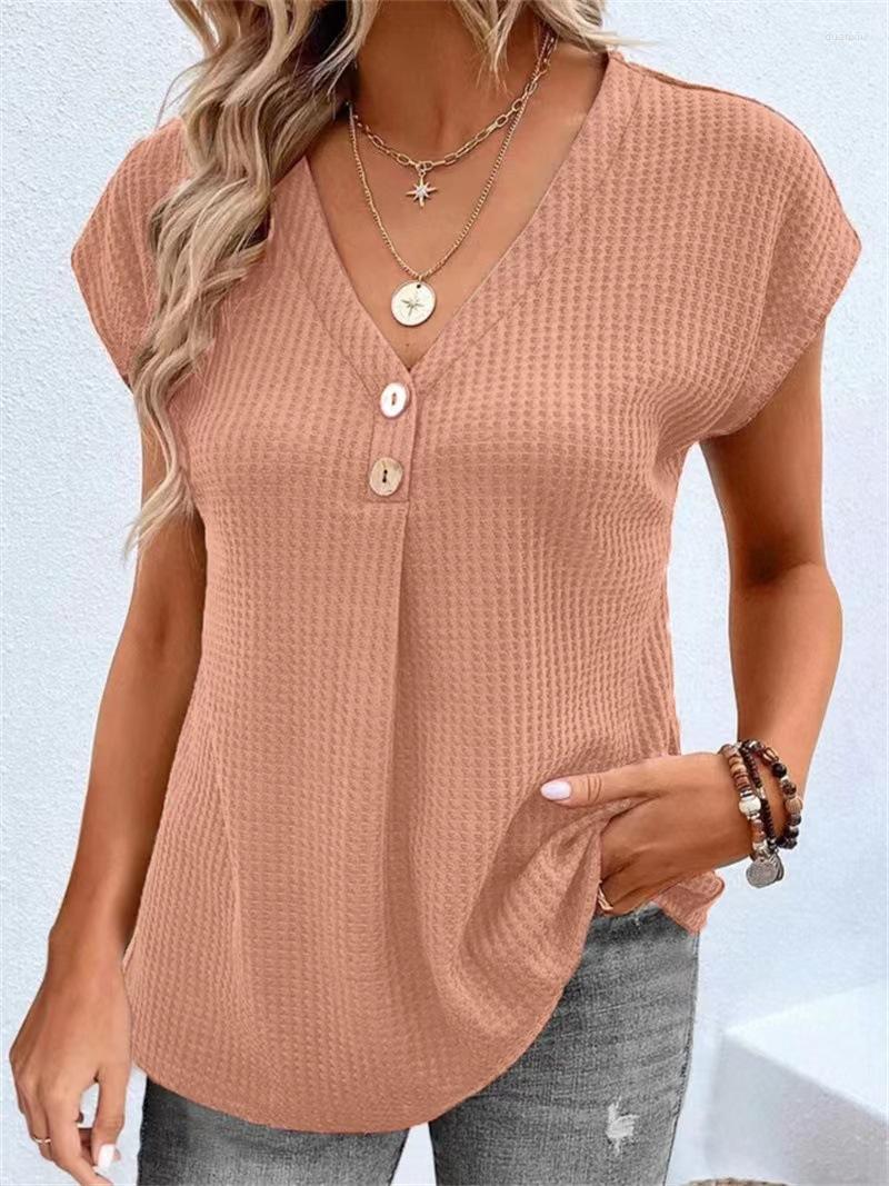

Women' T Shirts Tops Women 2023 Summer Fashion Solid Button Short Sleeve Top Female Clothing OTTD Bloues Casual Tee Basic Women