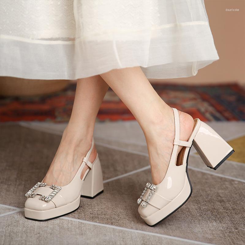 

Sandals Fairy Rhinestone High Heels Sexy Platform Ladies Luxury Design Women's Shoes Summer Chunky Fashion Shining Pumps, Beige