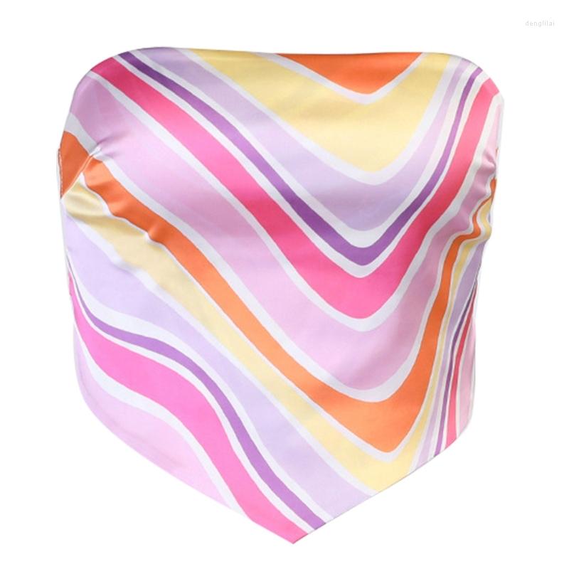 

Women's Tanks Women Rainbow Striped Strapless Tube Top Sexy Off Shoulder Backless Bandeau Vest 10CF