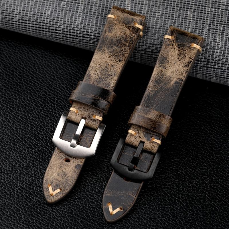

Watch Bands Handmade First Layer Cowhide Watchband 18 20 22MM Gray Retro Men's Bracelet Suitable For Antique Strap Chain