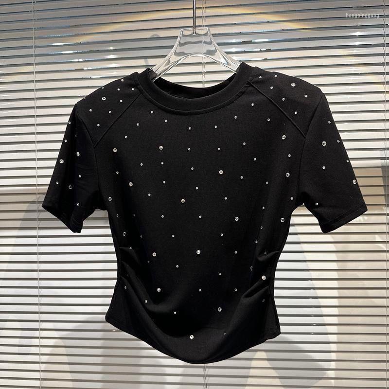 

Women' T Shirts Summer Korean Fashion Tshirt For Women Shirt Diamonds Loose Oversized Tops Short Sleeve Clothes 2023 Streetwear Q179, Black