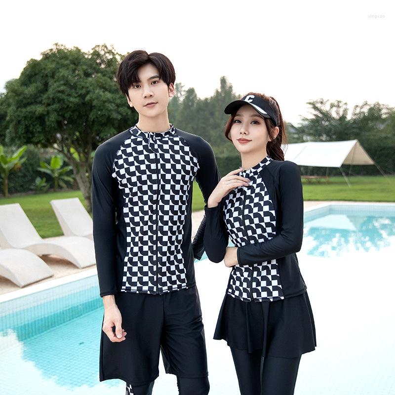 

Women's Swimwear Long Sleeve Swim Suit Rash Guard Beach Couples Matching Summer Korea With Plus Size Bathing Girls Lovers Surf Garment, Women covered five