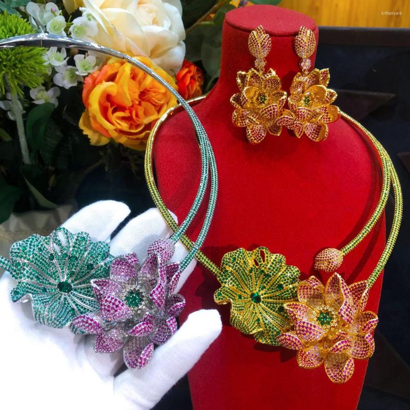 

Necklace Earrings Set GODKI Dubai Noble Luxury Big Fine Flower 4PCS Jewelry For Women Romantic Bridal Wedding, Picture shown