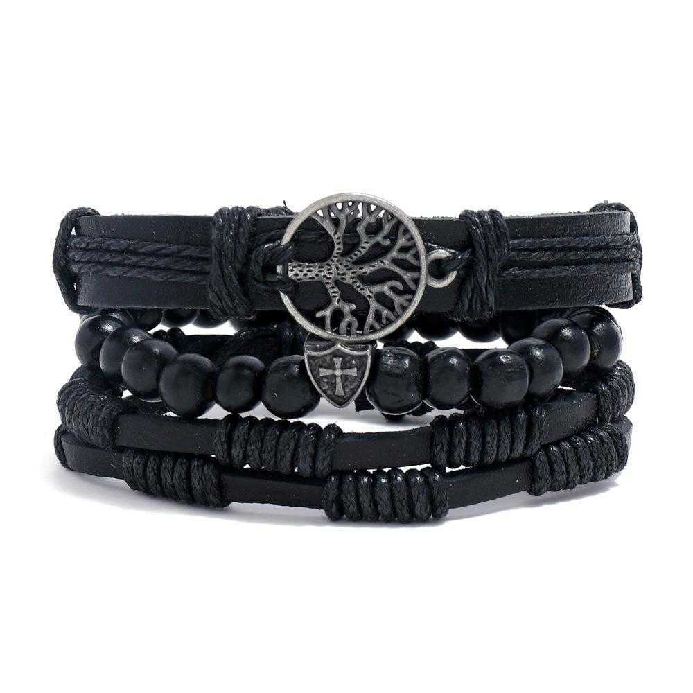 

Retro Set Heping Tree Braided Leather Bracelet Mens Simplicity Alloy
