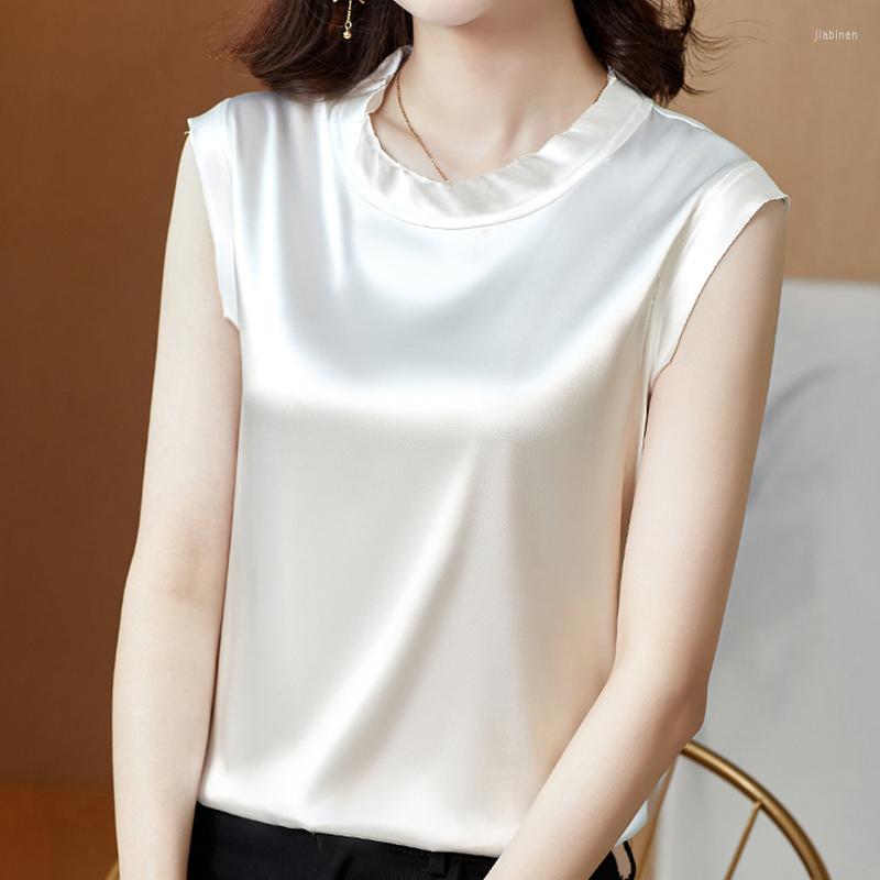 

Women's Tanks Satin Tank Top Women Casual O-Neck Vest Korean Fashion Womens Clothing Summer Camisole Female Sleeveless Camis Haut Femme, Champagne