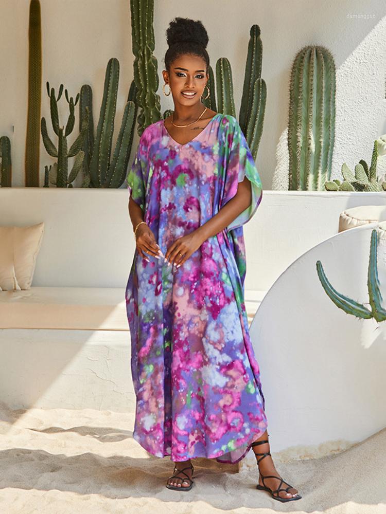 

Women's Swimwear Beach Dresses Purple Flower Tie Dye Cover Ups For Women Summer Holiday Bathing Suits Factory Supply Sales, Purple tie dye dress