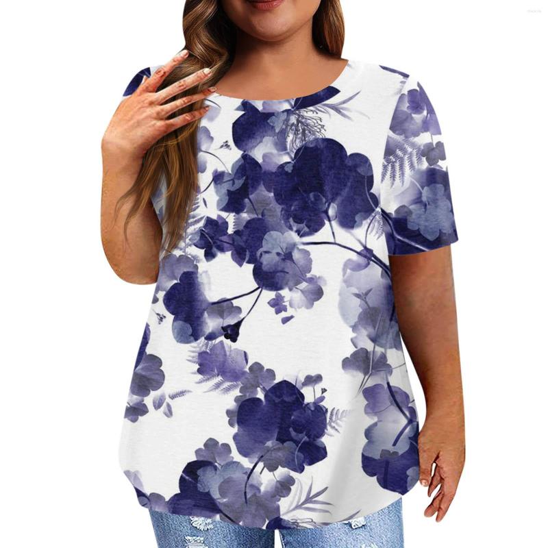 

Women's T Shirts Womens Graphic Shirt Floral Women Plus Size Tops Short Sleeve Print Summer Tees Blouse, Blue