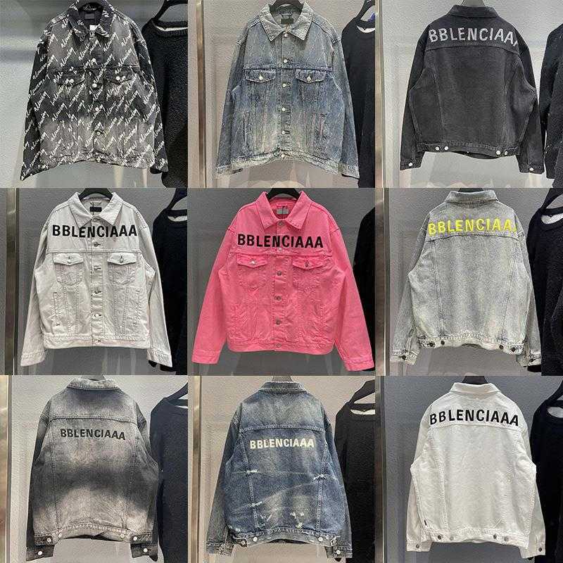 

Designer jacket men brand coats High version diamond Letter Embroidery Denim Coat Men's Trend Full printed Loose jackets Women, Collar embroidery letter blue