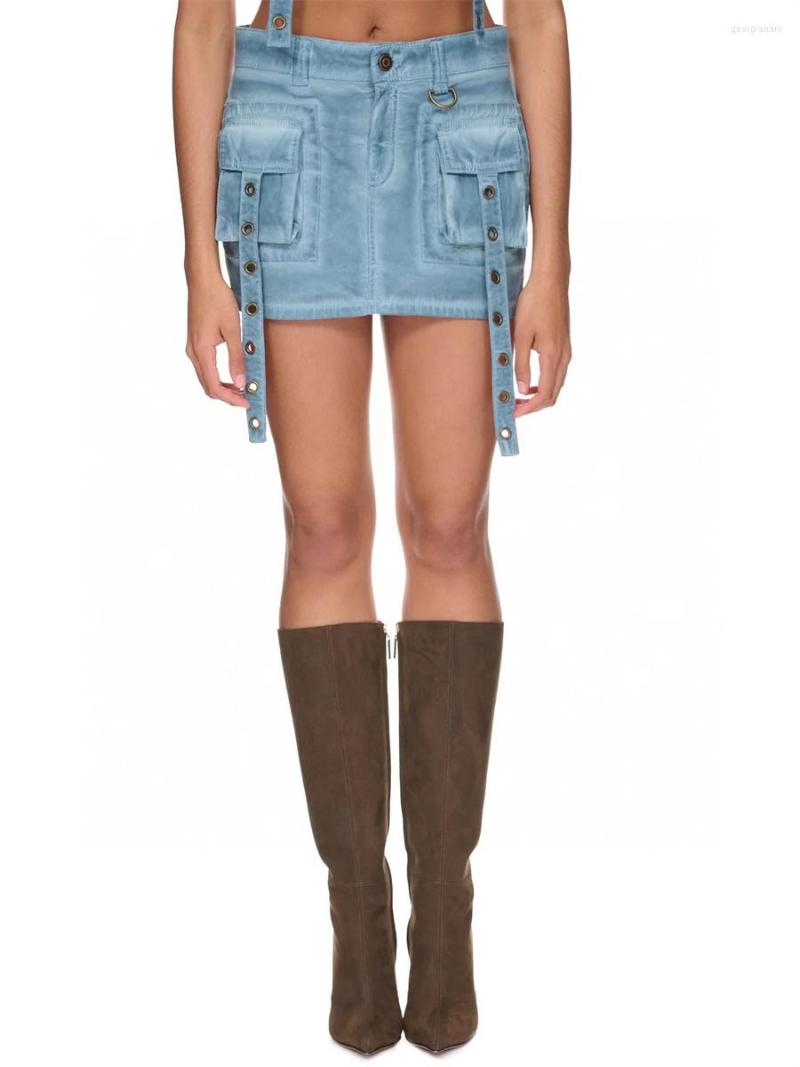 

Skirts 2023 Summer Women' Work Skirt Korean Fashion Organza Buckle Strap Heavy High Quality Y2k Clothes, Black