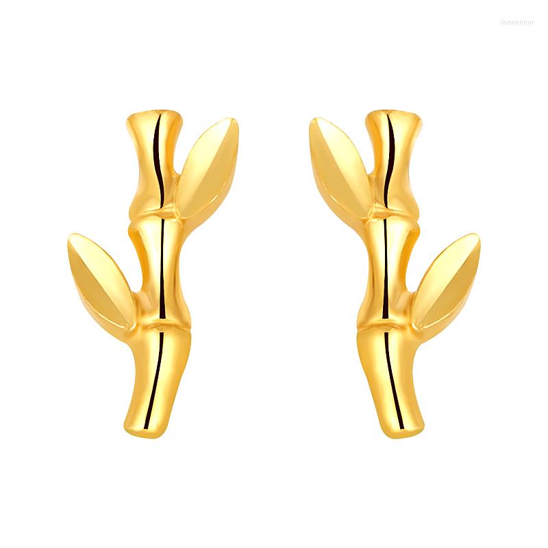 

Stud Earrings Arrival 999 24K Yellow Gold Women 3D Bamboo