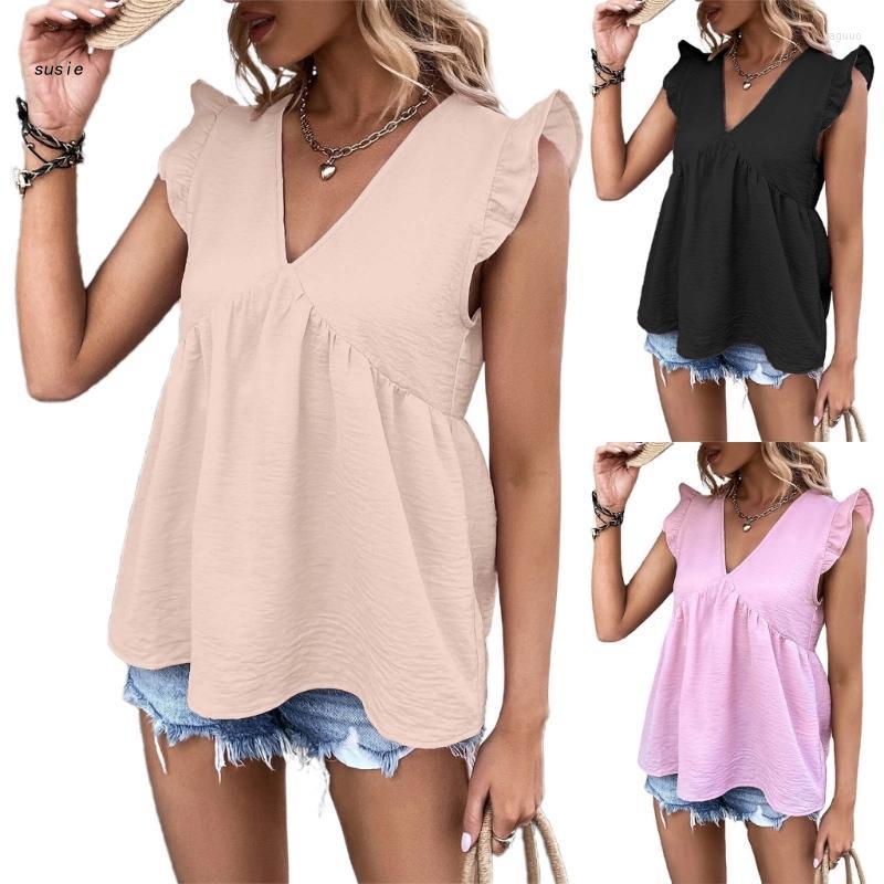 

Women's Blouses X7YA Loose-Fit Tunic V-Neck Solid Color Shirts Formal Jokers Casual Tanks Top, Pink
