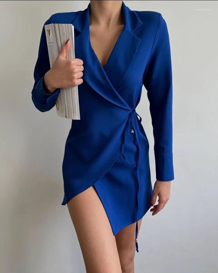 

Casual Dresses Wrap Tie Side Blazer Midi Dress Lapel Bodycon Button Elegant Long Sleeve Slim Fit Business Suit For Office Work Meeting