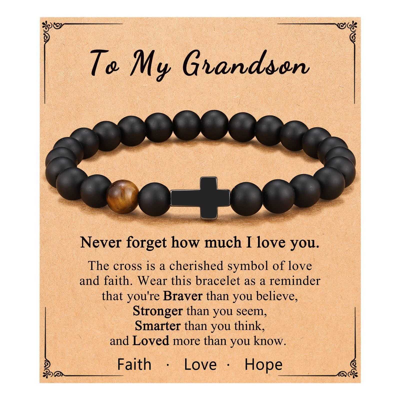 

Frosted Black Beaded Bracelet Strands Tigereye Small Cross Pendant Obsidian