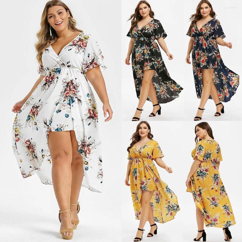 

Casual Dresses Top Selling Flower Print Maxi Dress Wedding Party Summer Women Short Sleeve Robe Womens Clothing 2023