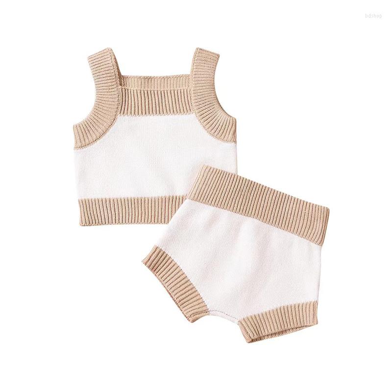 

Clothing Sets Infant Baby Girls Clothes Suits Contrast Color Sleeveless Knitted Sling Tank Tops Elastic Waist Shorts 2Pcs Set, Picture shown
