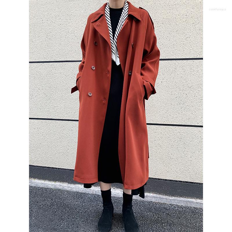 

Women' Trench Coats 2023 Long-style Women Long Sleeve Temperament Loungewear Pocket Turn-Down Collar Coat Double Breasted Windbreaker, Beige