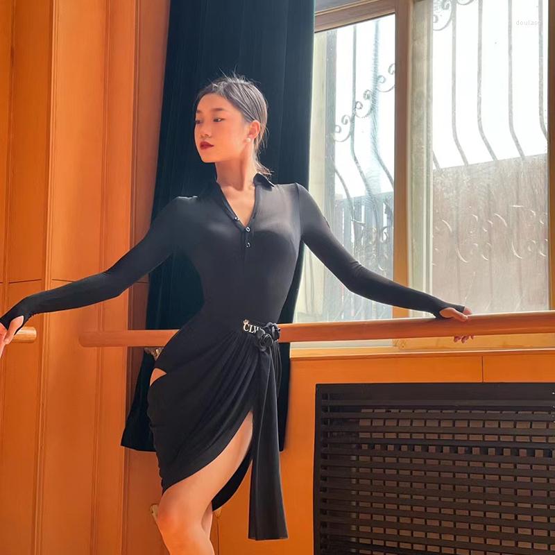 

Stage Wear Style Long Sleeve Top Irregular Half Skirt Latin Dance Training Clothes Chacha Rumb Tango Dress Practice DQS11438, White top