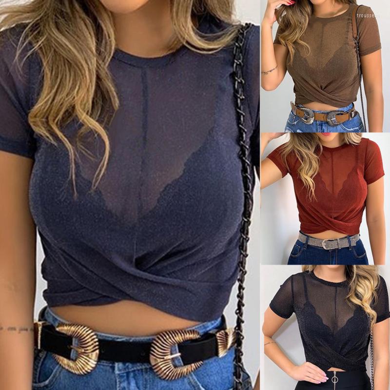 

Women' T Shirts Women Short Slim Shirt 2023 Summer Sexy Sleeve Solid Color O Neck High Waist Female Cross Pleated Tops, Black