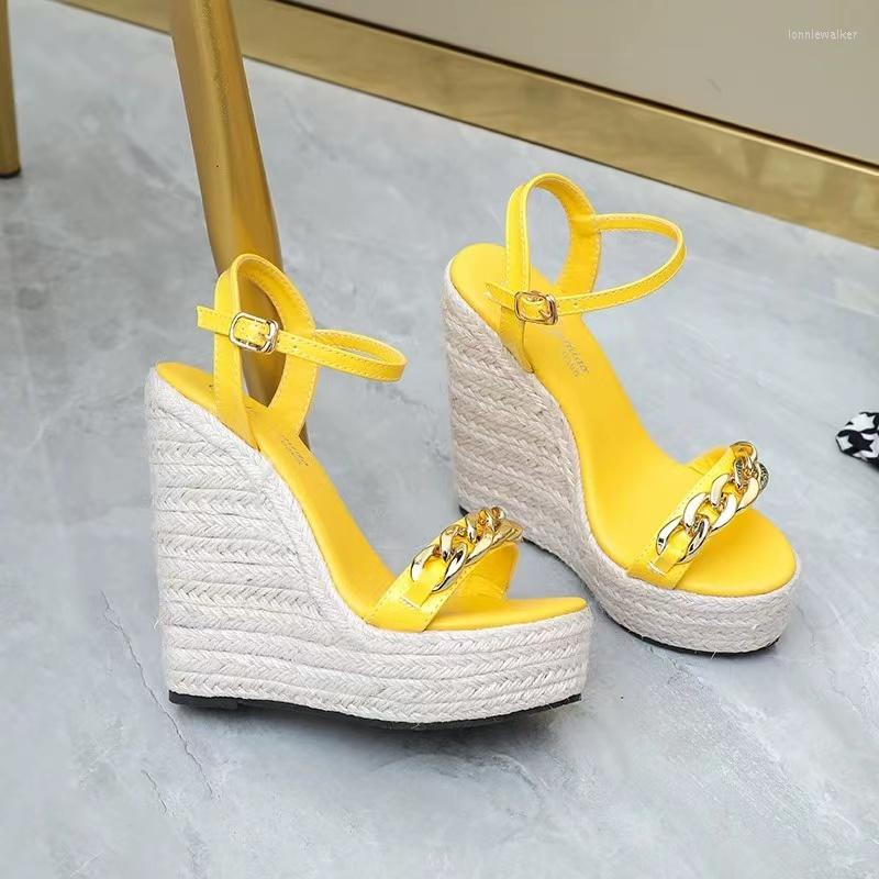 

Sandals 2023 European And American Woven Rope Word With Shoes Plus Size Wedge 14cm Thick Bottom Professional Female, Yellow