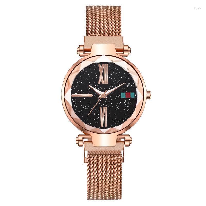 

Wristwatches Luxury Women Watches Rose Gold Fashion Starry Sky Ladies Clock Magnet Buckle Mesh Belt Quartz Wrist Watch Woman Montre Femme, Blue