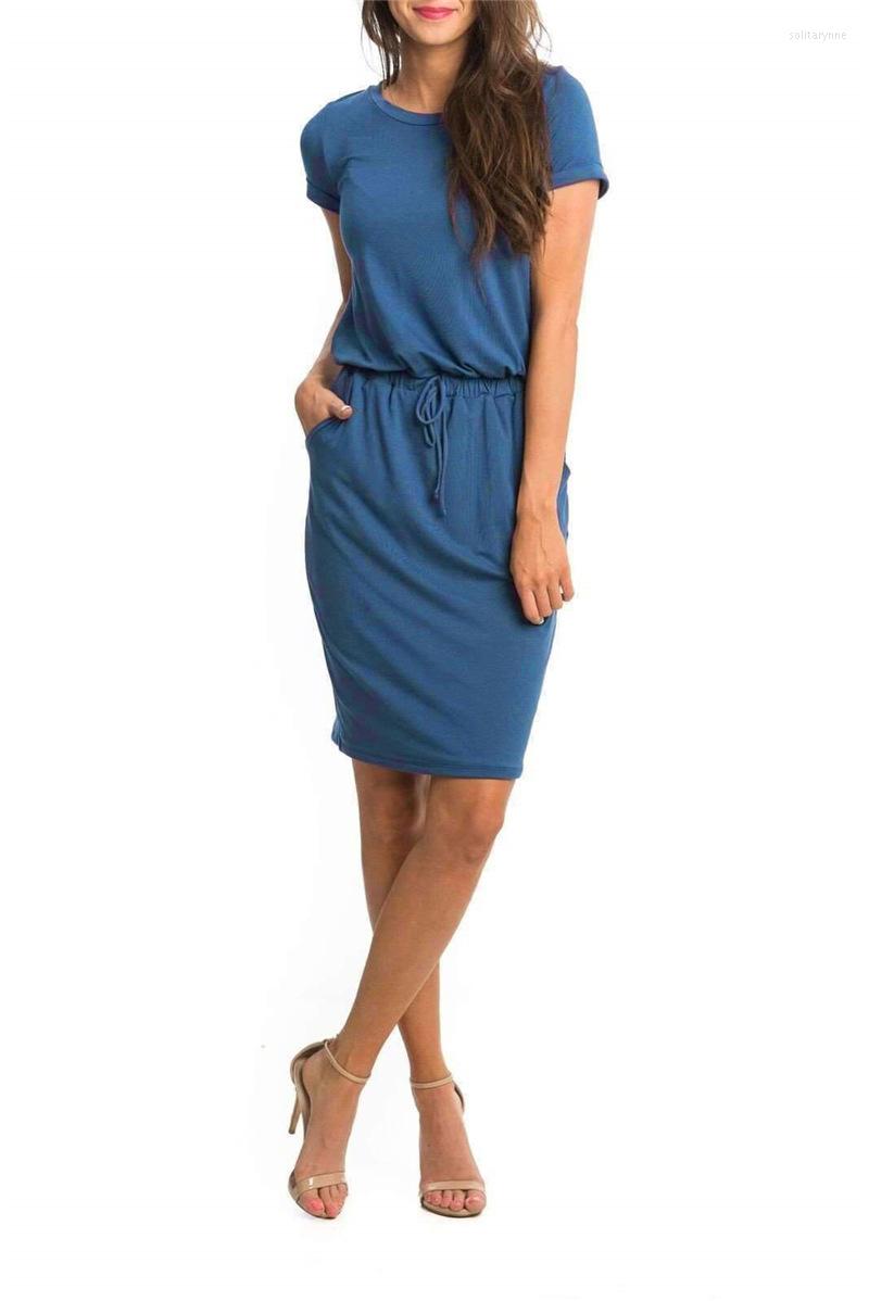 

Casual Dresses 2023 Womens Dress Vestido Summer Short Or Long Sleeve Slim Bodycon Tunic Round Neck Pencil Vestidos Verano, Blue