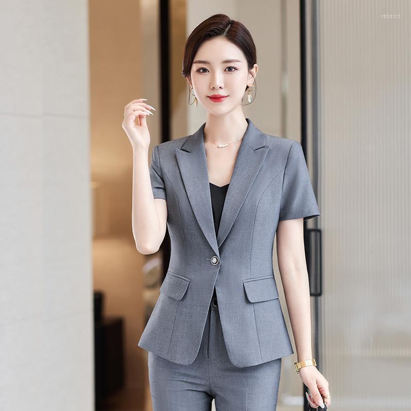 

Two Piece Dress Novelty Grey Formal Women Business Suits Professional Pantsuits With Pants And Jackets Coat Ladies Office Blazers Trouser, Black blazer coat