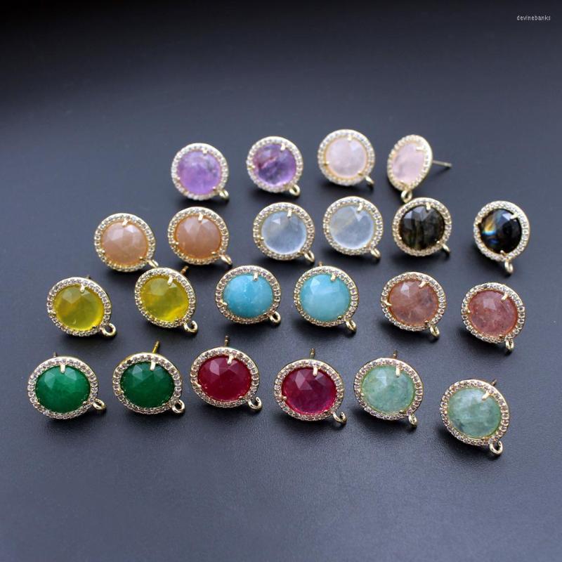 

Dangle Earrings 6pair Gold Plated White Quartz Blue Pink Stone CZ Circle Stud Linker Connectors For Women Wedding Accessories