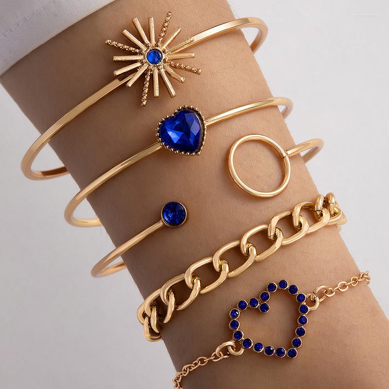 

Link Bracelets HuaTang Sunflower Heart Inlaid Alloy Bracelet Set Of Five Light Luxury Jewelry Multi Piece