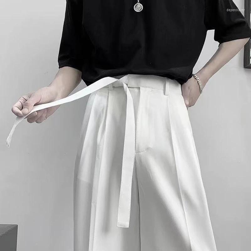 

Men' Pants Korean Streetwear Soild Oversize Men Belt Leg Men' With White Color For Casual Trousers Wide Style Harajuku Fashion
