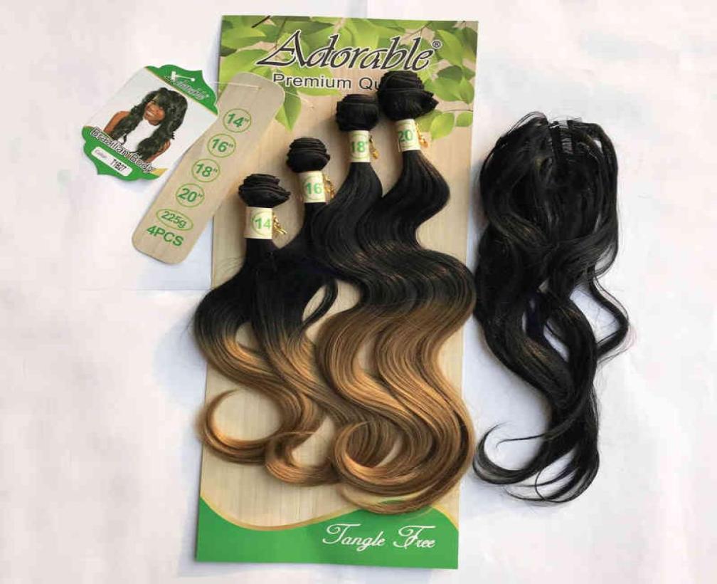 

Adorable Synthetic Hair Extension Weave Bundles With Closure Brazilian Body Wave 4PCS1 Set 1420inch Natural Color African H2205881416