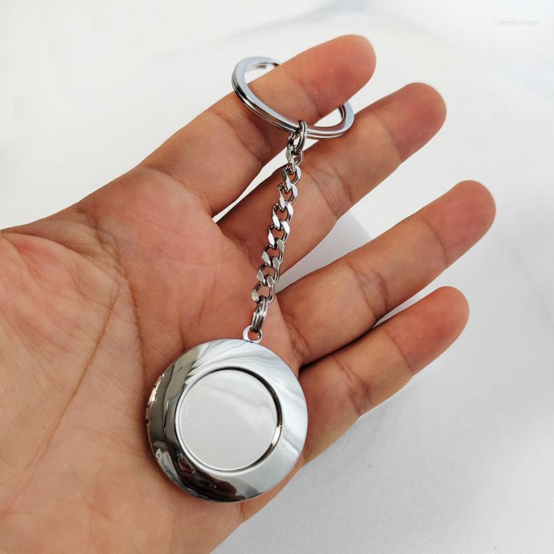 

Keychains 1pc Round Concave Locket Stainless Steel Keychain DIY Key Chains For Men Family Memory Making Accessories Gift