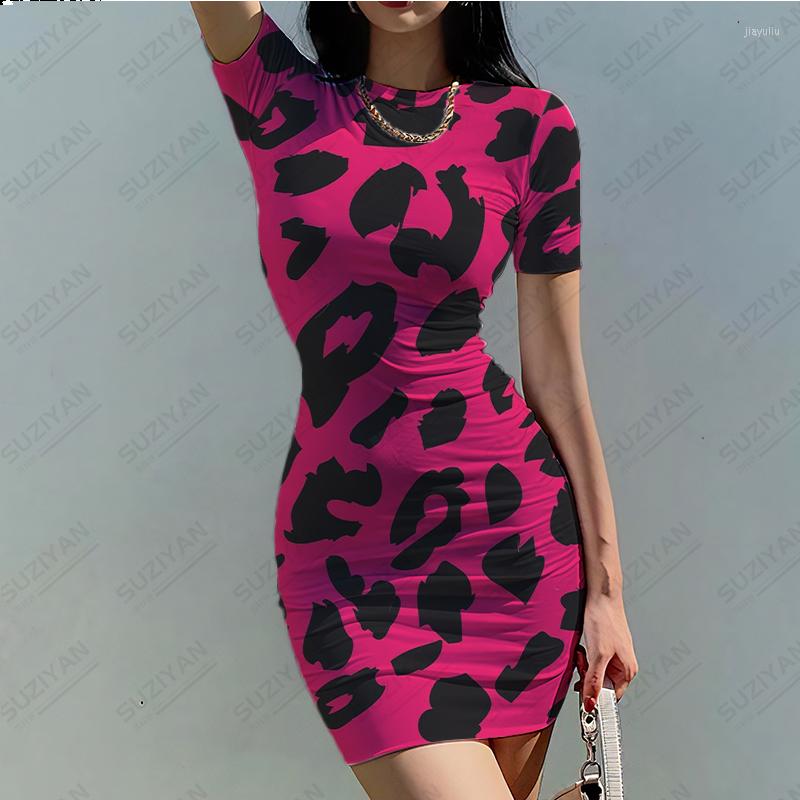 

Casual Dresses 2023 Summer Sexy Women's Short Sleeve Round Neck Dress Leopard Print 3D Beach Hawaiian Style Slim Fit, Smtpml171tsds