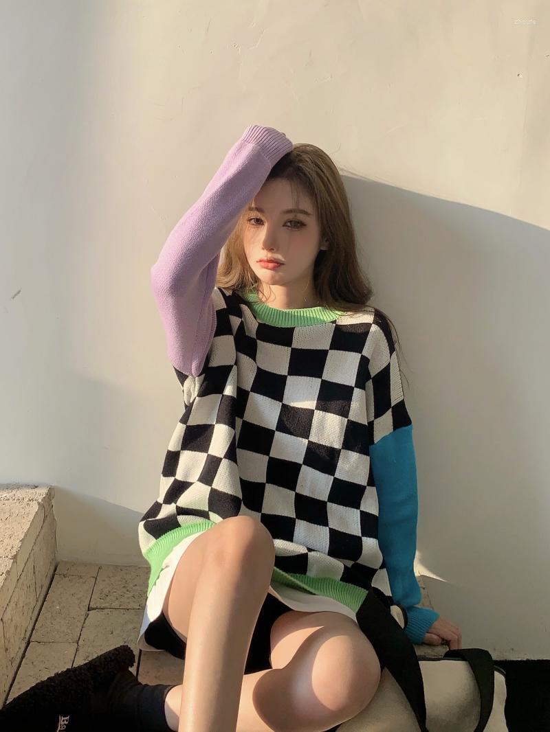 

Women's Sweaters Autumn And Winter Fashion Contrast Color Patchwork Long-sleeved Sweater, Black