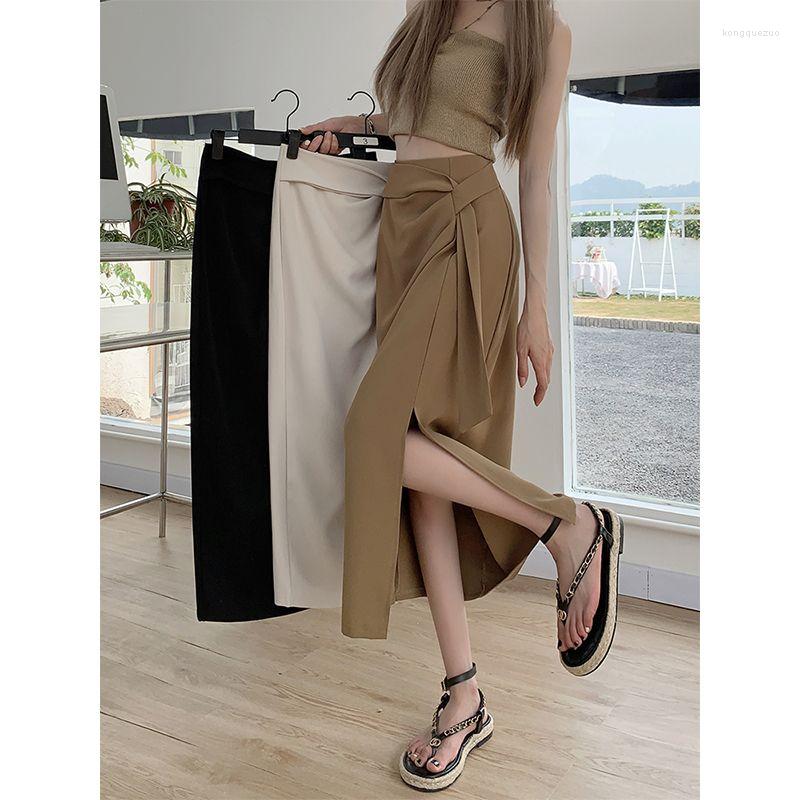 

Skirts Chic Split Skirt Women Fashion Summer Korean 2023 High Waist Slim Solid Color Casual Faldas Mujer Moda K712, Black