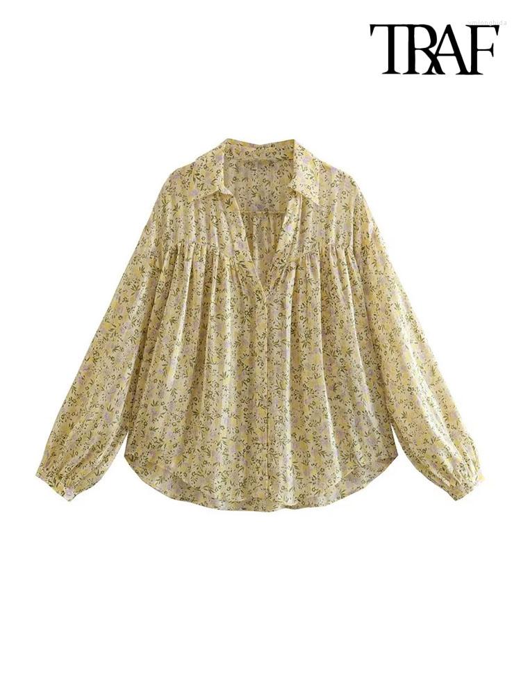 

Women's Blouses Women Fashion Floral Print Asymmetric Loose Vintage Long Sleeve Front Button Female Shirts Blusas Chic Tops, Picture shown