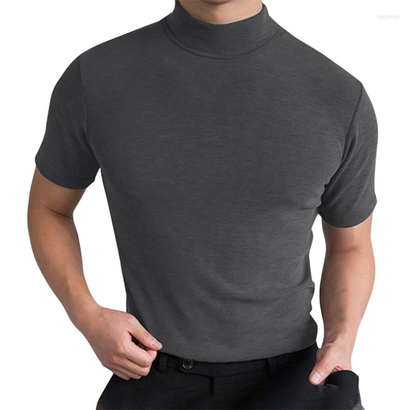

Men's T Shirts 1pc Brand Clothing Men's Summer Casual Short Sleeves Turtleneck T-shirt/Male Slim Fit Fashion High Quality Sleeve T-shirt, Black