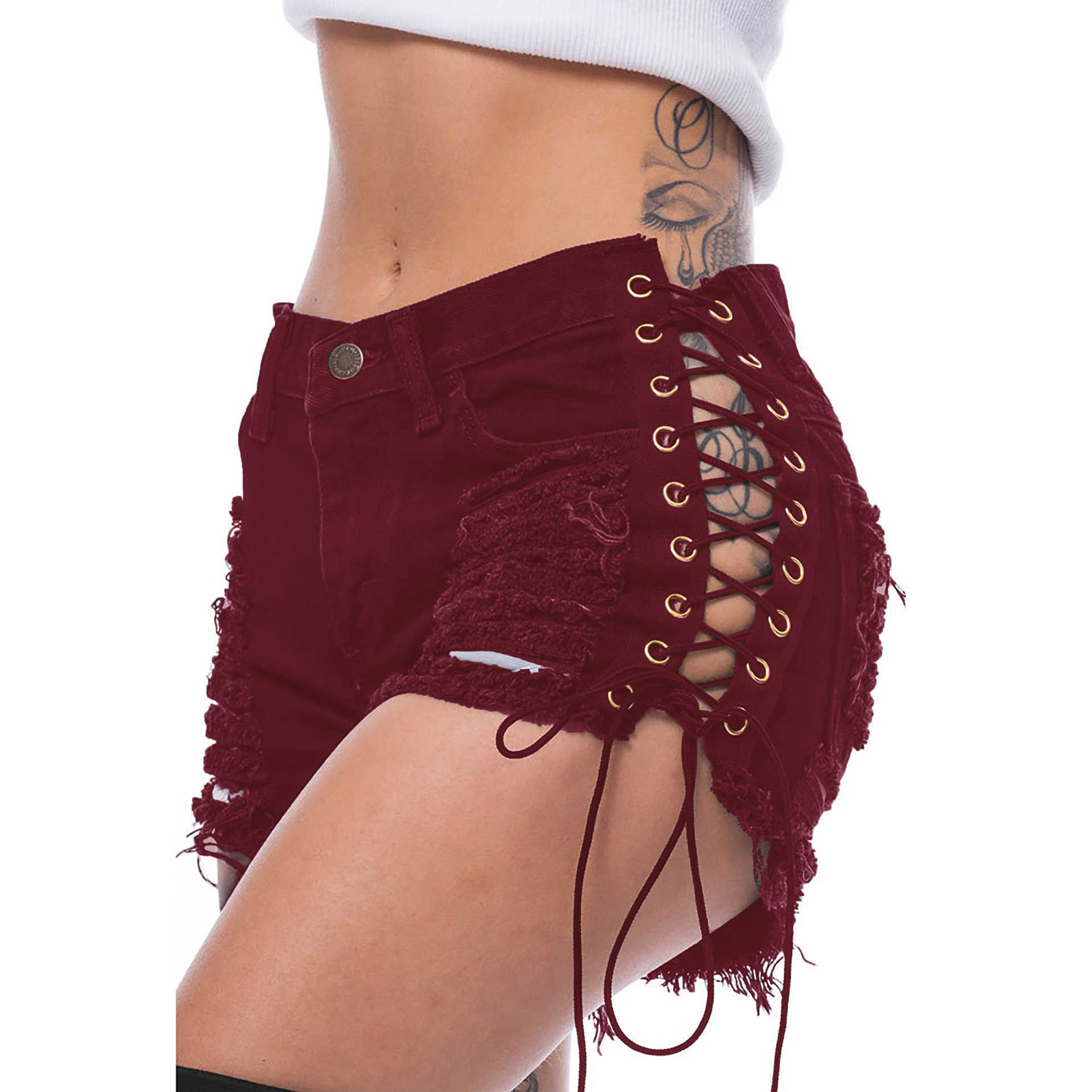 

Women' Shorts 2022 Summer New Women Hole Side Corns Bandage Denim Shorts Fashion Women' Elastic Biker Shorts AA230508, White