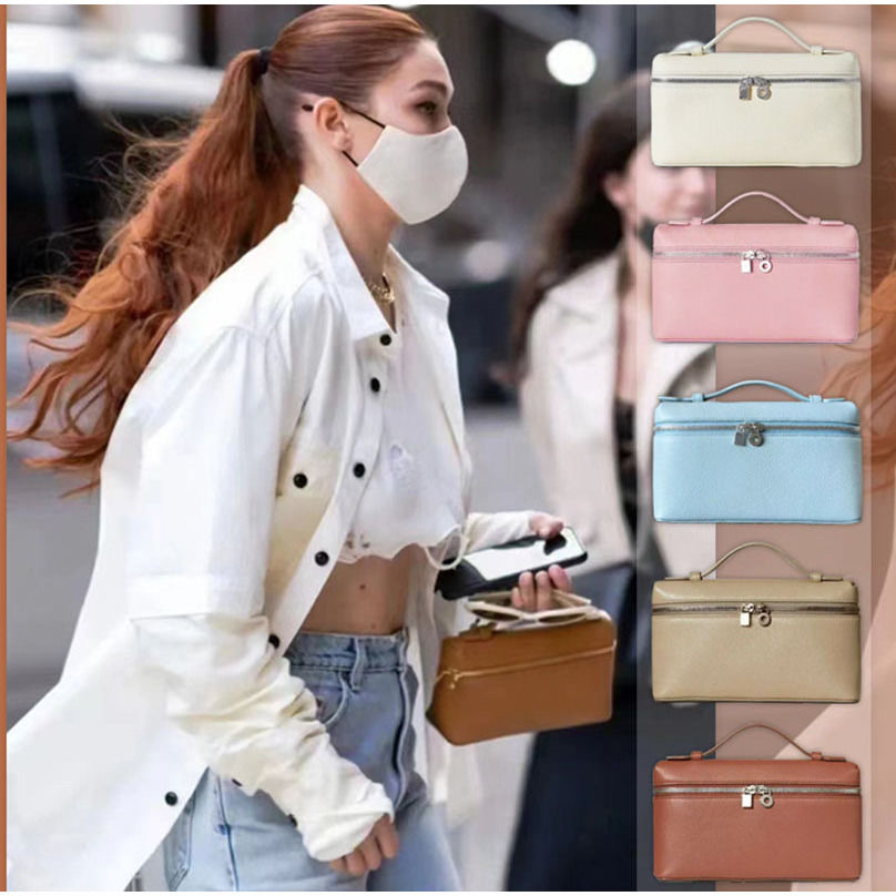 

loro*l19 Lunch Box Bag piana Head Layer cowhide Handbag Simple fashion One Shoulder Bag Cross Body Makeup Bag, Khaki
