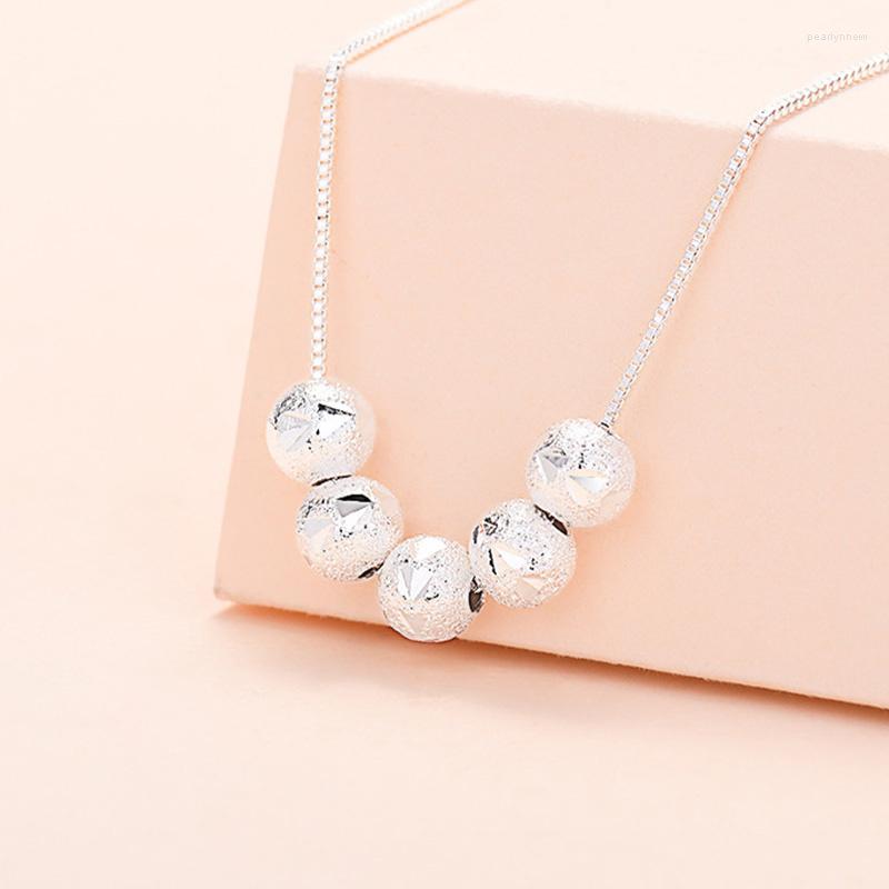 

Chains S925 Sterling Silver 18 Inches 5 Frosted Beads Necklace For Women Fashion Wedding Charm Gift Jewelry Party