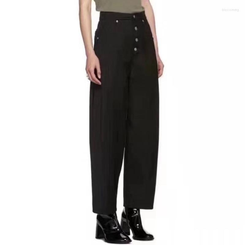 

Women' Pants Women High Waist Trousers Button Plush Casual Black Cargo Autumn Winter Ladies Thick Wide Leg Jeans Korean Style Girls