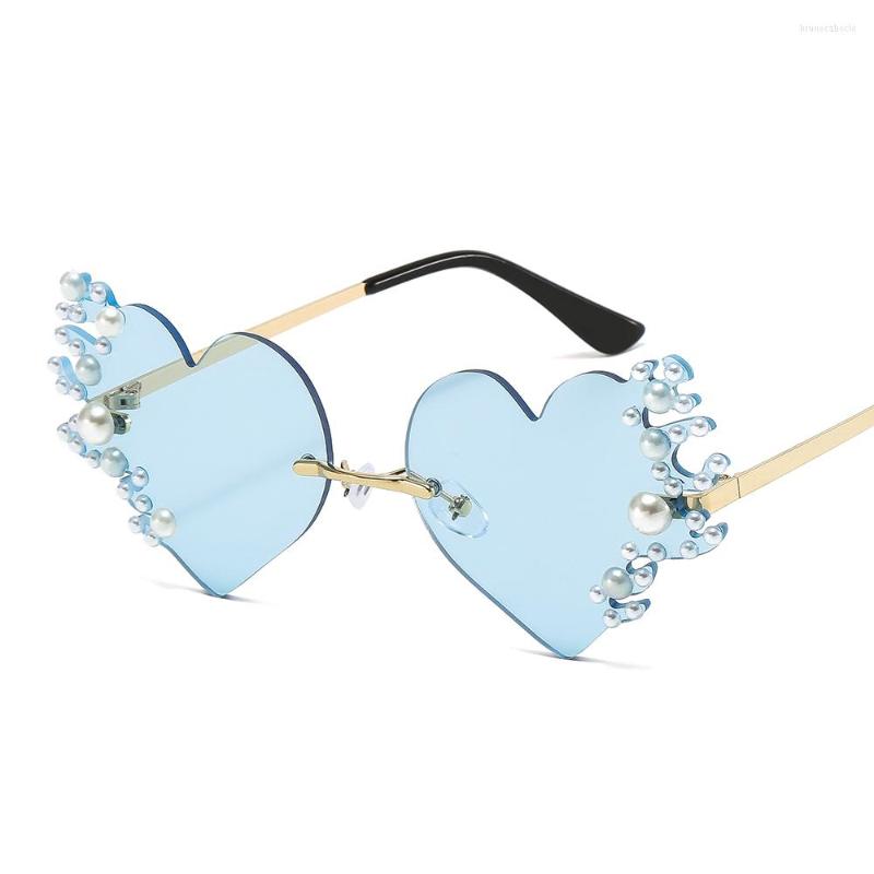 

Sunglasses 2023 Pearl Heart Shape Women Brand Designer Steakpunk Rimless Sun Glasses For Female Vintage Mirror Shades UV400