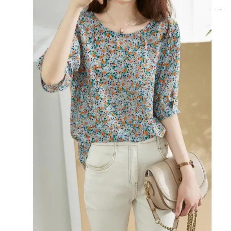

Women's Blouses Back Button Up Women Leisure Chiffon Tops Office Ladies Half Sleeve Floral Print Blouse Spring Summer Top Blusas Mujer