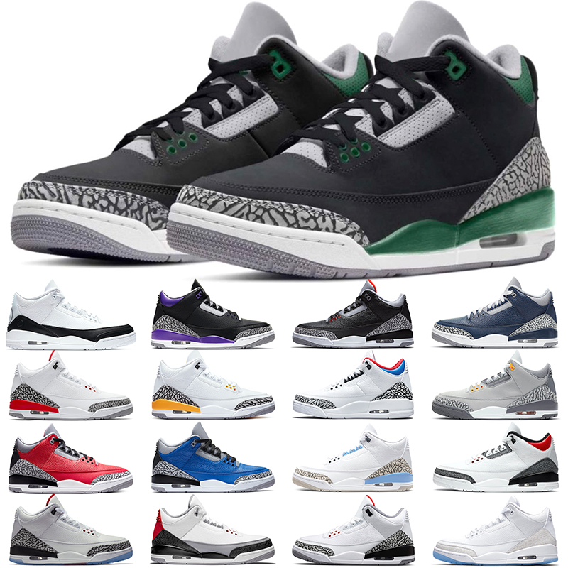 

Jumpman 3 Men 3s Basketball Shoes Pine Green Racer Blue Black Cement Court Purple UNC Midnight Navy Cool Grey Laser Orange Katrina Mens Trainers Sports Sneaker, 10