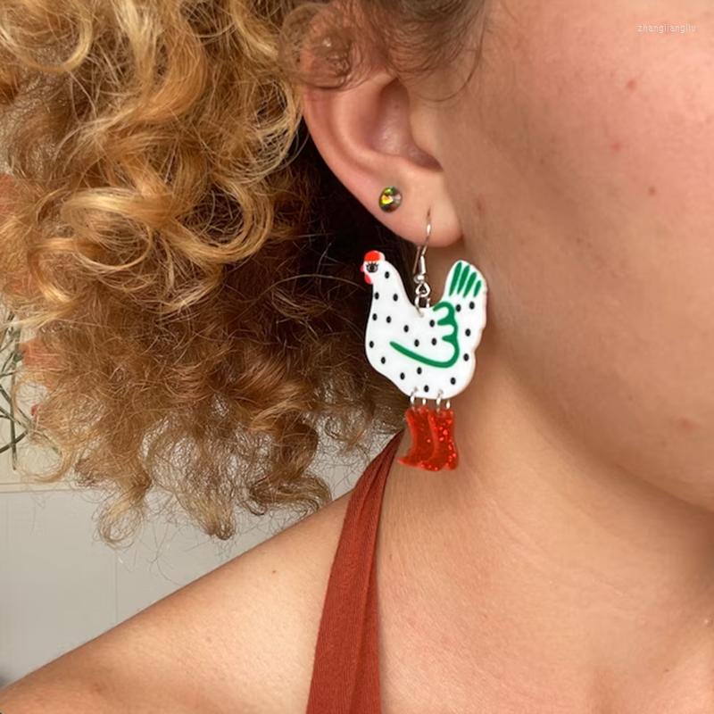 

Dangle Earrings DANGLING CHICKEN ACRYLIC DROP Farm Ear Piercing Accessories Hen For Women Animal Year Gift White