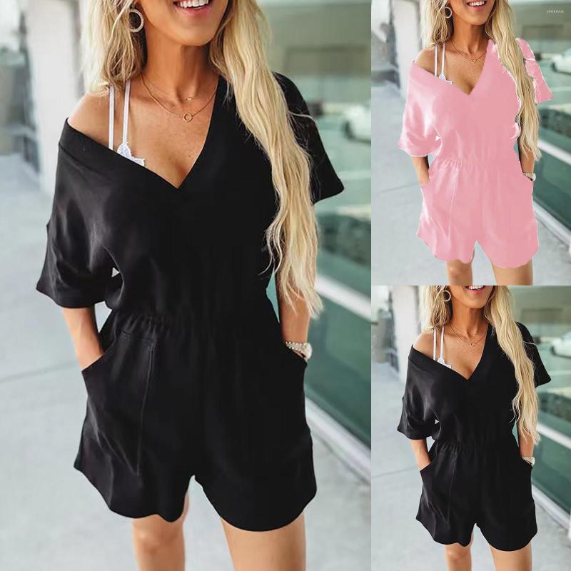 

Women' Tracksuits Women Two Piece Outfits Short Sleeve V Neck Top Pants Casual Solid Pajamas Loungewear Set, Black